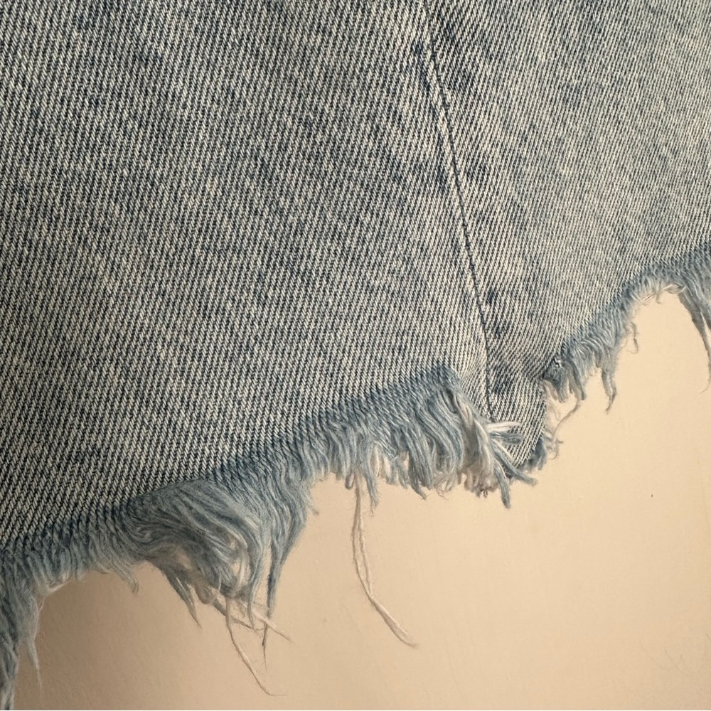 ZARA Premium Denim Light Wash Midi Skirt Raw Hem Front Slit Size L - Picture 10 of 16